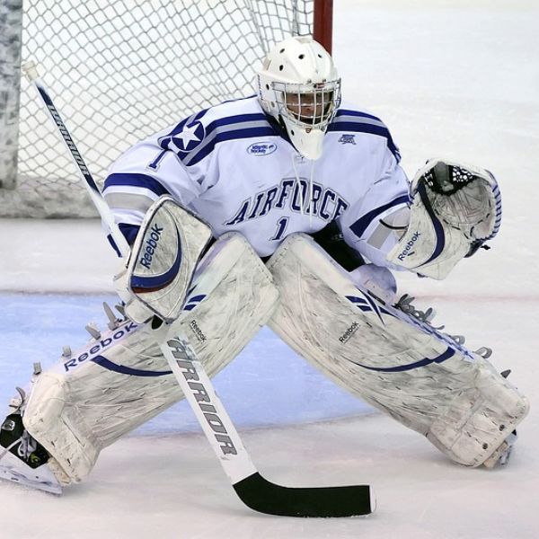 Player taking a deep breath before stepping onto the ice